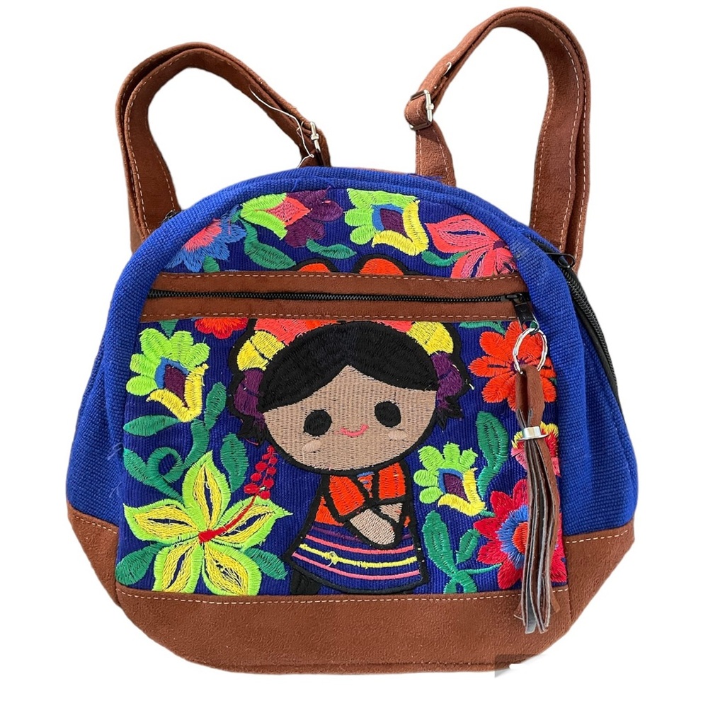 Mexican Backpack, embroidered Backpack, Brown Backpack, Girls Embroidered pack